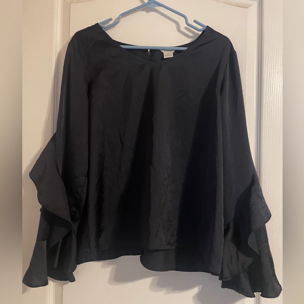 Ariat Hatch Ruffle Sleeves Black Top Large Western Boho Whimsigoth Coquette